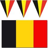 Versiering pakket vlaggen Belgie voor binnen/buiten - Vlag 150 x 90 cm en 2x 5 meter puntvlaggetjes