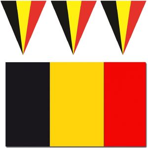 Versiering pakket vlaggen Belgie voor binnen/buiten - Vlag 150 x 90 cm en 2x 5 meter puntvlaggetjes