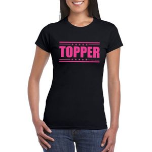 Topper t-shirt zwart met roze bedrukking dames