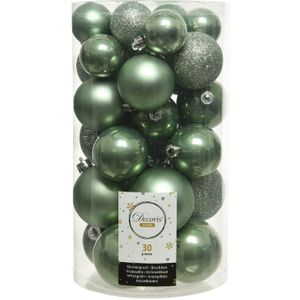 90x Salie groene kunststof kerstballen 4 - 5 - 6 cm - Onbreekbare plastic kerstballen
