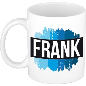Frank naam cadeau mok / beker met verfstrepen - Cadeau collega/ vaderdag/ verjaardag of als persoonlijke mok werknemers