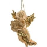 6x stuks gouden engel met harp kerstversiering hangdecoratie 10 cm