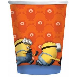 32x Minions bekertjes oranje karton - 266 ml - Kinderfeest - Themafeestje - Papieren bekers