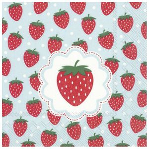 60x Gekleurde 3-laags servetten aardbeien 33 x 33 cm - Aardbeien/fruit thema