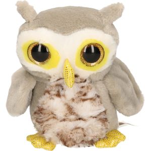Pluche grijze uil knuffel 16 cm - uiltjes knuffel - speelgoed vogel knuffeldieren voor kinderen