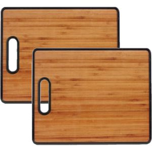 2x stuks bamboe houten snijplanken/serveerplanken met handvat 38 cm - Snijplanken van hout