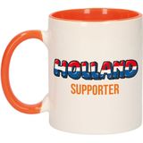 Holland supporter beker / mok wit en oranje - 300 ml - popart - oranje supporter / fan