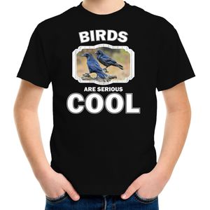 Dieren vogels t-shirt zwart kinderen - birds are serious cool shirt  jongens/ meisjes - cadeau shirt raaf/ vogels liefhebber - kinderkleding / kleding