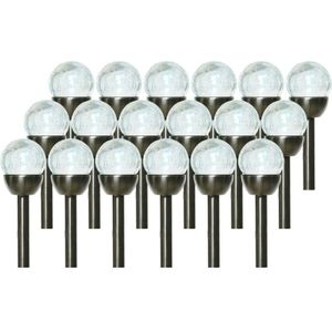 18x Buiten/tuin LED RVS bollen stekers Navi solar verlichting 24 cm colour changing - Tuinverlichting - Tuinlampen - Solarlampen op zonne-energie