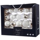 42x stuks glazen kerstballen wit/zilver 5-6-7 cm inclusief zilveren piek - Kerstversiering