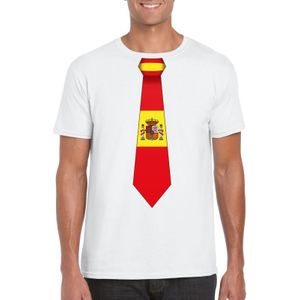Wit t-shirt met Spaanse vlag stropdas heren - Spanje supporter