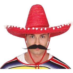 Guirca Mexicaanse Sombrero hoed voor heren - carnaval/verkleed accessoires - rood - D50 cm