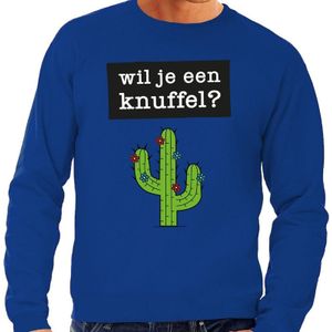 Wil je een Knuffel tekst sweater blauw heren - heren trui Wil je een Knuffel?