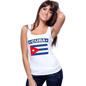 Cuba singlet shirt/ tanktop met Cubaanse vlag wit dames