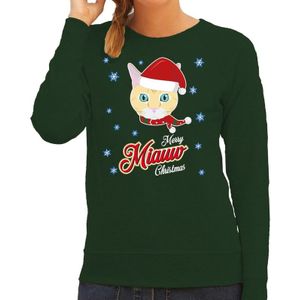 Foute Kersttrui / sweater - Merry Miauw Christmas - kat / poes - groen voor dames - kerstkleding / kerst outfit