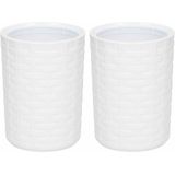 2x Tandenborstel/tandpasta houders wit - 14 cm - Badkamer opbergen/opruimen