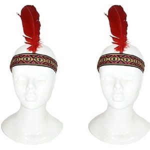 Set van 2x stuks indianen verkleed veren hoofdband voor volwassenen - Met klittenband
