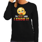 Funny emoticon sweater I am sexy and i know it zwart voor dames - Fun / cadeau trui