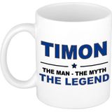 Naam cadeau Timon - The man, The myth the legend koffie mok / beker 300 ml - naam/namen mokken - Cadeau voor o.a  verjaardag/ vaderdag/ pensioen/ geslaagd/ bedankt