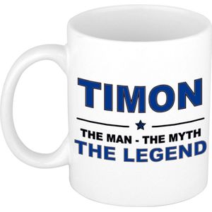 Naam cadeau Timon - The man, The myth the legend koffie mok / beker 300 ml - naam/namen mokken - Cadeau voor o.a  verjaardag/ vaderdag/ pensioen/ geslaagd/ bedankt