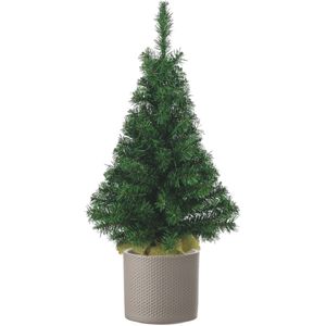 Volle kunst kerstboom 75 cm inclusief taupe pot - Kunstkerstbomen middelgroot