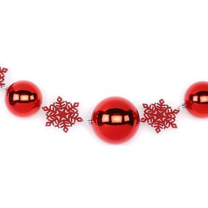 2x Rode Kerst decoratie slingers met kerstballen en sneeuwvlokken 116 cm - Kerstballen raamslinger - Schouw versiering