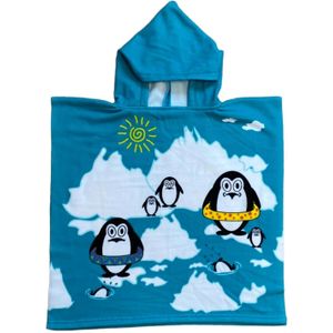 Bad cape/poncho - kinderen - pinguins print - 60 x 120 cm - microvezel