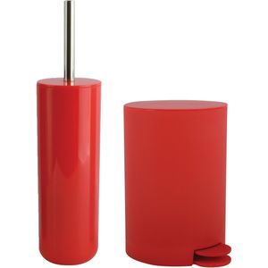 MSV Toiletborstel in houder/pedaalemmer set Moods - kunststof - rood
