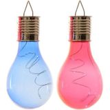 2x Buiten/tuin LED blauw/rood peertjes solar verlichting 14 cm - Tuinverlichting - Tuinlampen - Solarlampen op zonne-energie