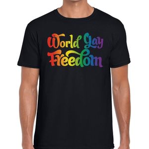 Gay pride World gay freedom t-shirt - zwart regenboog shirt voor heren - Gay pride