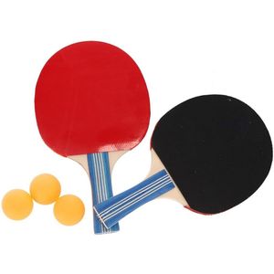 Tafeltennis setje - 2 bats en 3 ballen - hout/kunststof - 25 x 15 cm - pingpong