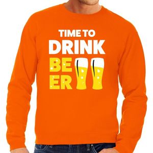 Time to Drink Beer tekst sweater oranje heren - heren trui Time to Drink Beer - oranje kleding