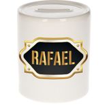 Rafael naam cadeau spaarpot met gouden embleem - kado verjaardag/ vaderdag/ pensioen/ geslaagd/ bedankt