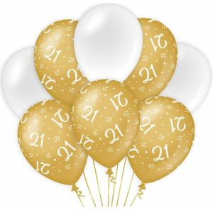 Paperdreams 21 jaar leeftijd thema Ballonnen - 16x - goud/wit - Verjaardag feestartikelen