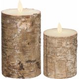 Set van 2x stuks Bruin berkenhout Led kaarsen met bewegende vlam - 10 en 15 cm - Sfeer stompkaarsen voor binnen