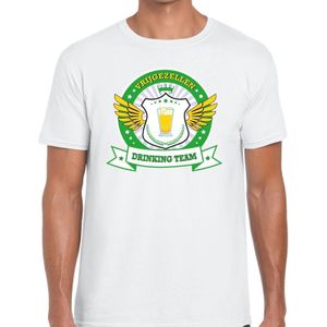 Wit vrijgezellenfeest drinking team t-shirt heren met groen en geel -  Vrijgezellen team kleding mannen