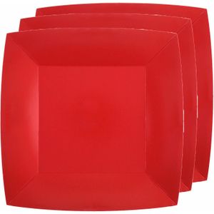 Santex feest diner bordjes - 30x stuks - papier/karton vierkant - rood - 23cm