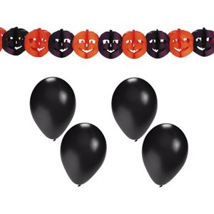 Halloween/horror thema feestslinger - pompoen - papier - 300 cm - versiering - incl. 10 ballonnen