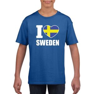 Blauw I love Sweden / Zweden supporter shirt kinderen - Zweeds shirt jongens en meisjes
