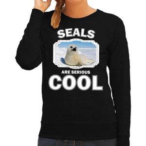 Dieren witte zeehond sweater zwart dames - seals are serious cool trui - cadeau sweater witte zeehond/ zeehonden liefhebber