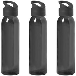 3x Stuks glazen waterfles/drinkfles zwart transparant met schroefdop met handvat 470 ml - Sportfles - Bidon