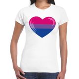Gay pride biseksueel t-shirt wit shirt met hart in Bi kleuren voor dames - gaypride/LHBT kleding