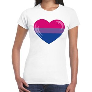 Gay pride biseksueel t-shirt wit shirt met hart in Bi kleuren voor dames - gaypride/LHBT kleding