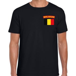 Belgium t-shirt met vlag zwart op borst voor heren - Belgie landen shirt - supporter kleding