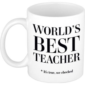 Worlds best teacher cadeau koffiemok / theebeker - 330 ml - wit - Cadeau mok
