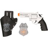 Carnaval verkleed politiepet - zwart - met pistool/badge - heren/dames - verkleedkleding accessoires