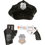 Carnaval verkleed politiepet - zwart - met pistool/badge - heren/dames - verkleedkleding accessoires