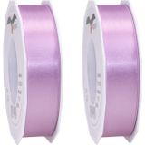 2x Luxe Hobby/decoratie lila satijnen sierlinten 2,5 cm/25 mm x 25 meter- Luxe kwaliteit - Cadeaulint satijnlint/ribbon