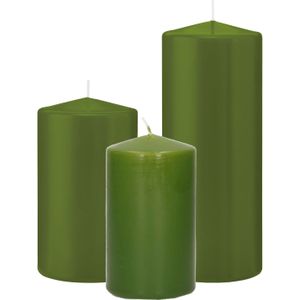 Trend Candles - Stompkaarsen set 6x Stuks Olijfgroen 12-15-20 cm
