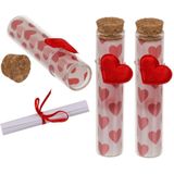 Pakket van 5x stuks valentijn hartjes flesjes van glas met boodschap 11 cm - Valentijnsdag cadeau versiering